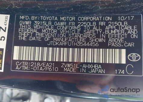 2017 Toyota Prius Three Touring z USA, uszkodzony, nr VIN JTDKARFU1H3544456